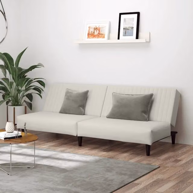 Divano Letto Click-Clack vidaXL in Velluto Beige con Struttura in Legno Solido e Poggiatesta Regolabile, L/P/H: 200 x 90 x 69 cm – 1