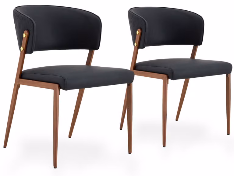 Set di 2 sedie da pranzo in ecopelle, con schienale imbottito e gambe in metallo, colore nero/marrone