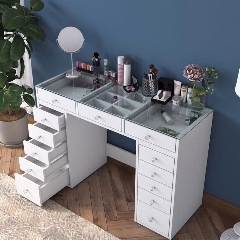 Dmora Cassettiera Aldara 44.5x120x79.8h cm Bianco, 13 Cassetti Apertura Scorrevole