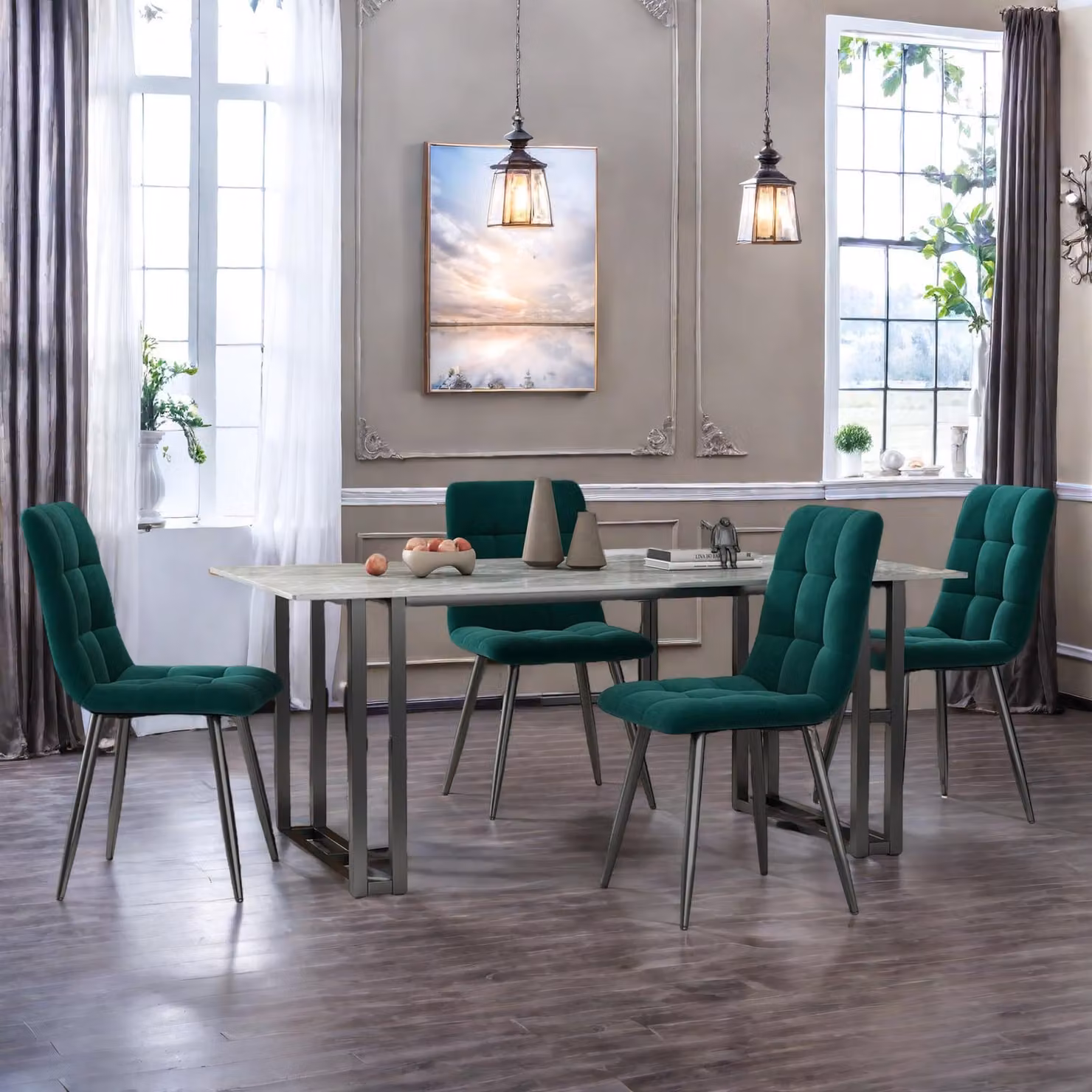 Set di 4 sedie per sala da pranzo ProximaX, sedie da cucina in tessuto tecnico, sedie imbottite, sedie da soggiorno con piedini in metallo nero, per sala da pranzo, sala d'attesa e soggiorno, grigio