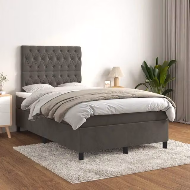 Letto Ibrido con Giroletto a Molle e Materasso vidaXL in Velluto Grigio e Bianco L/P/H: 200 x 120 x 40 cm – 1