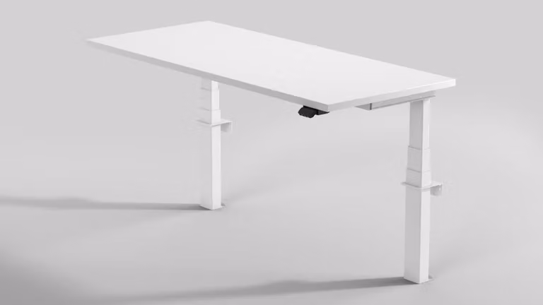 Scrivania regolabile in altezza elettricamente, con struttura in metallo verniciato bianco, larghezza 178 cm