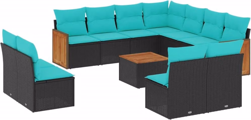 Set Divani da Giardino 12 pz con Cuscini Nero in Polyrattan