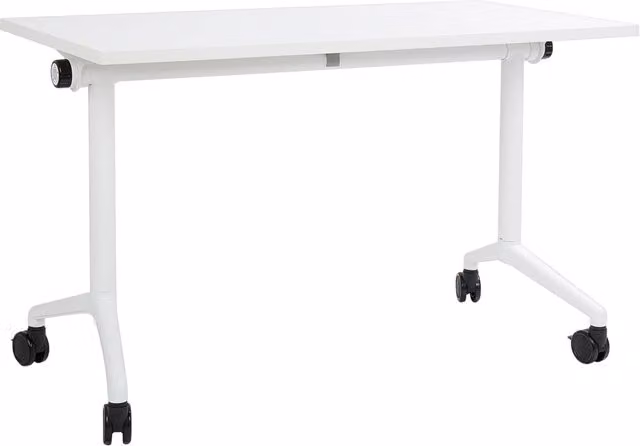 Scrivania rettangolare pieghevole BELIANI bianca con rotelle e struttura in metallo e MDF stile moderno L: 120 cm, P: 60 cm, H: 75 cm