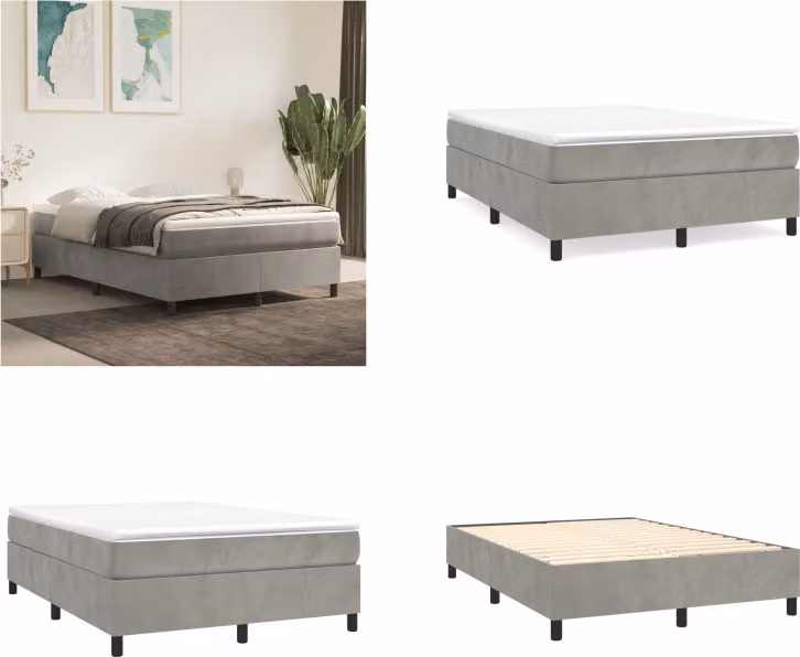 vidaXL Letto a molle grigio chiaro 140x190 cm in velluto - Letto a molle - Letti a molle - Letto - Mobili da camera da letto