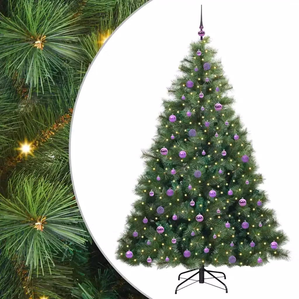 Albero di Natale artificiale moderno vidaXL verde con 300 LED luce bianca calda in PE e PVC, Altezza: 210 cm – 2