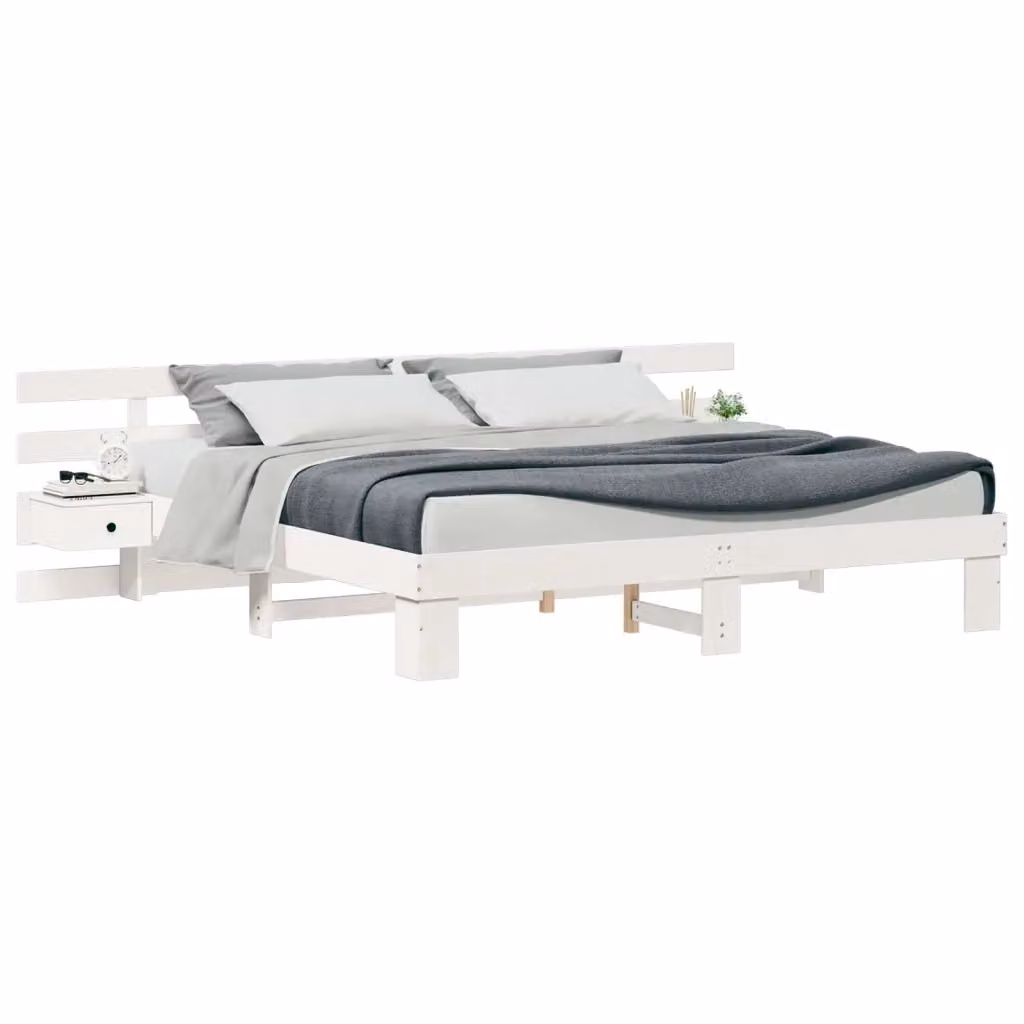 Struttura del letto moderna vidaXL in pino massello bianco 180 x 200 cm – 2