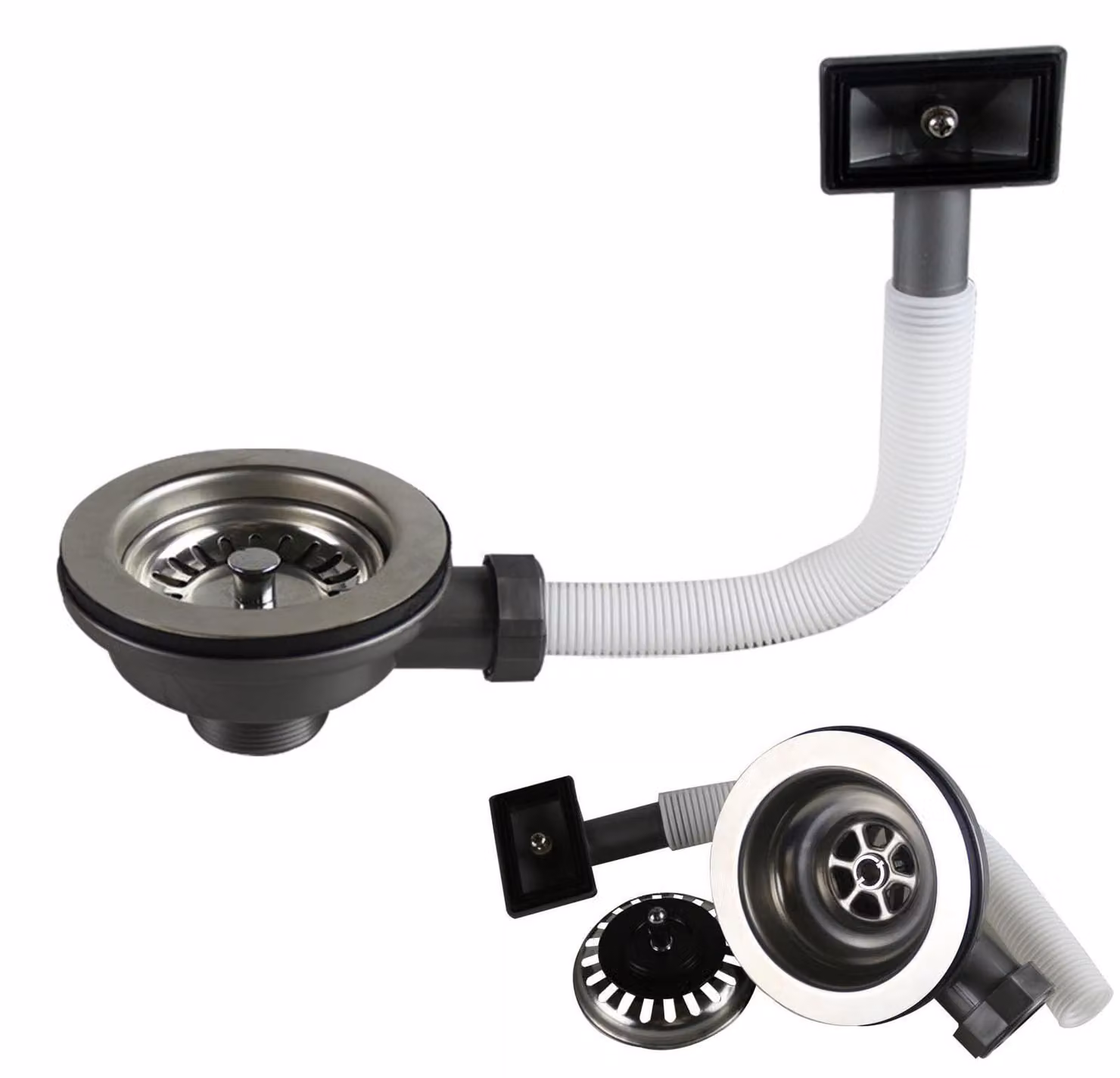 Kit di scarico per lavello, con valvola griglia e troppofilo, in acciaio inossidabile, diametro 114 mm