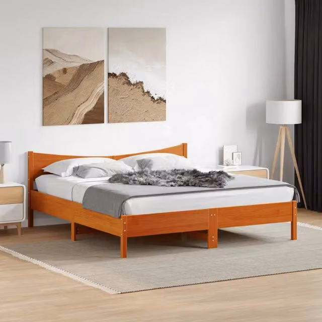 Giroletto vidaXL in legno di pino massiccio marrone cera con doghe fisse L/P: 180 x 200 cm – 1