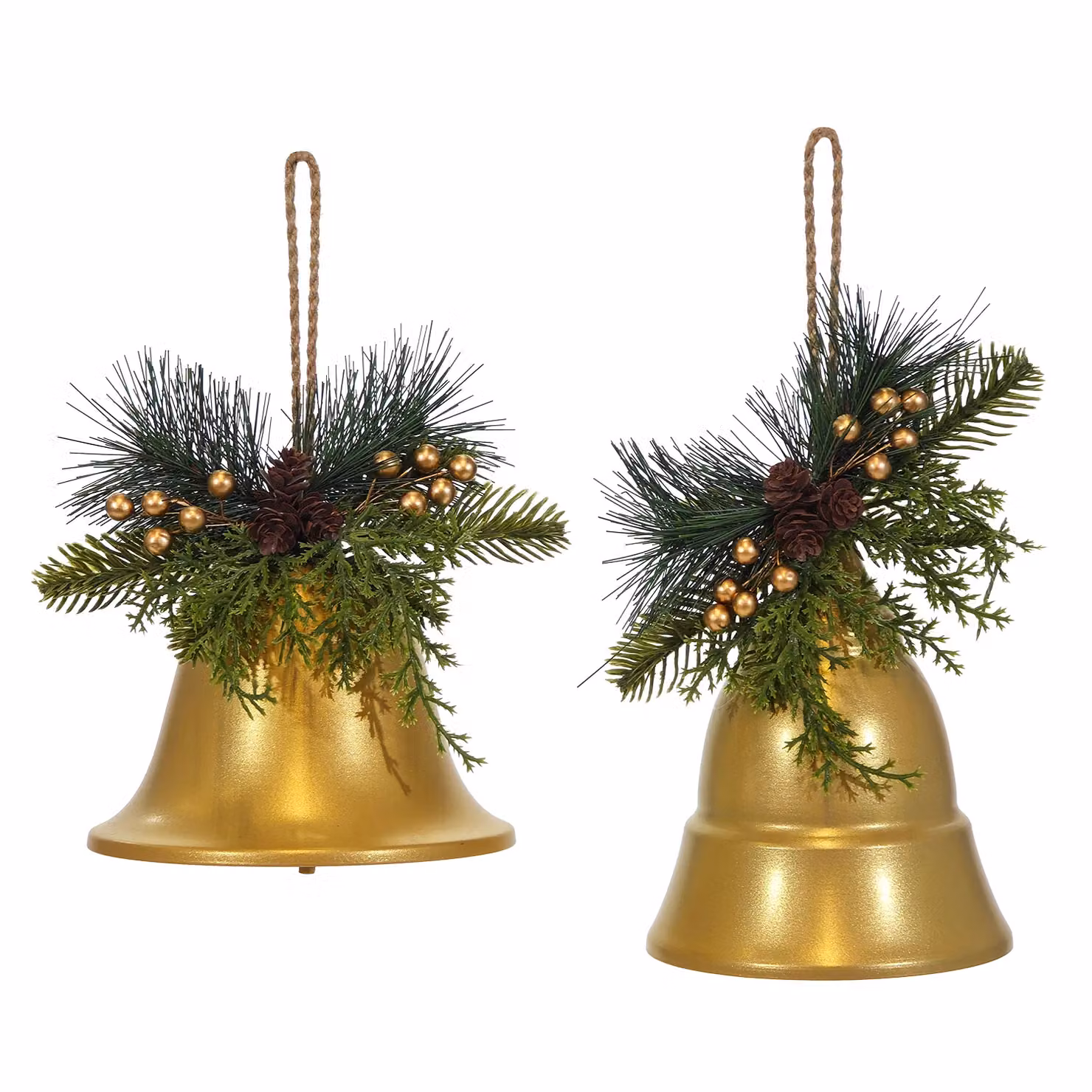 Vestiamo Casa Appendino Campana Natalizia Decorativa Oro con Pigne e Rami e Fiori