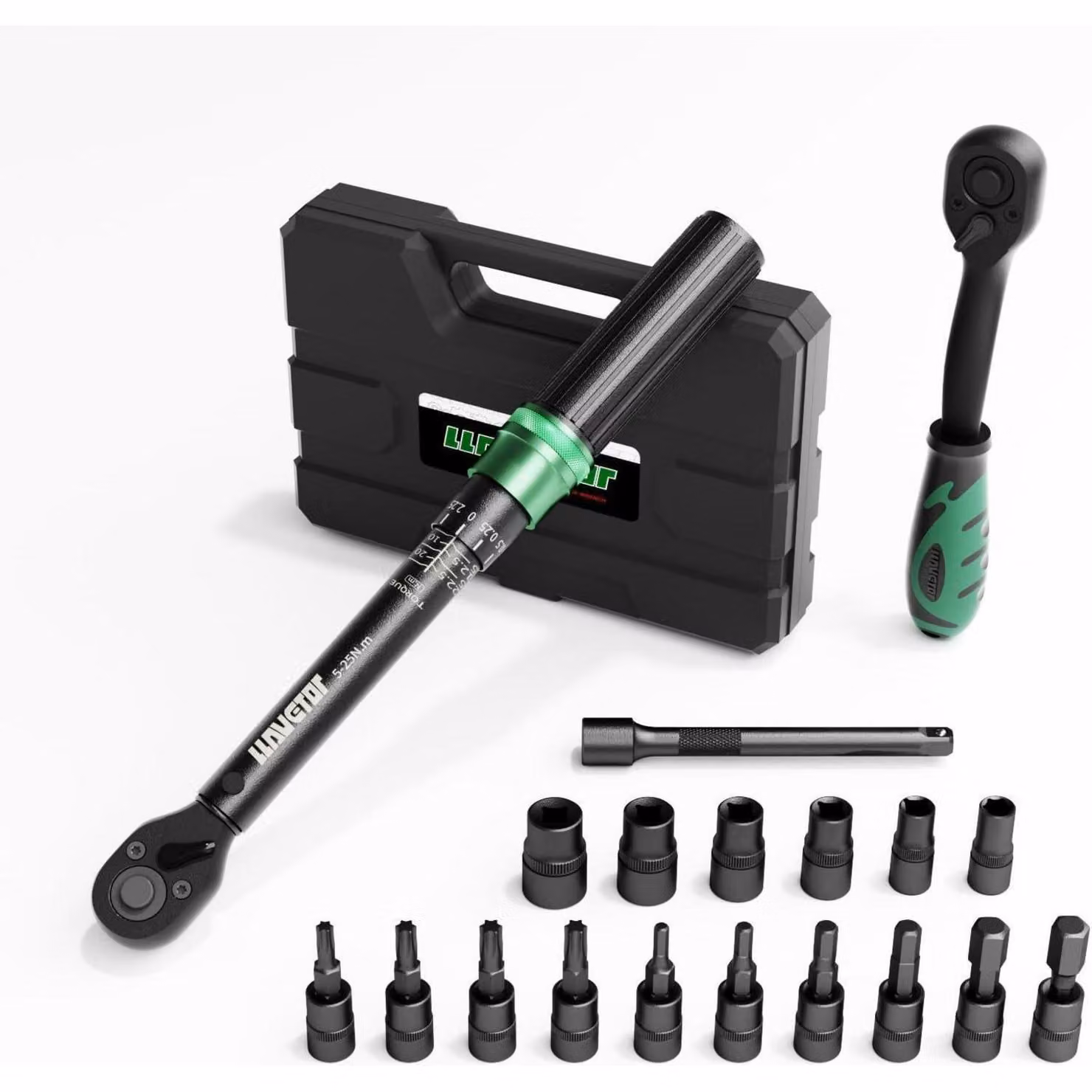 Chiave dinamometrica per biciclette, set da 1/4 di pollice, 5-25 Nm, con accessori, 19 pezzi