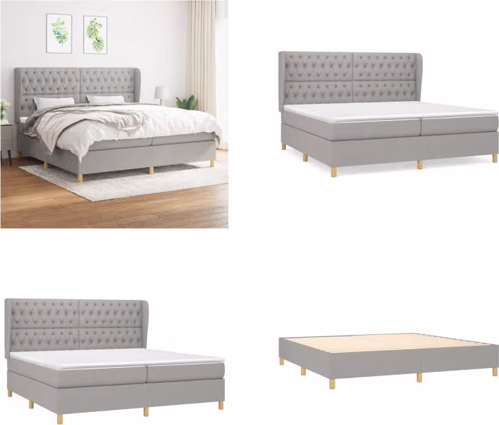 vidaXL Letto a molle con materasso in tessuto grigio chiaro 200x200 cm - Letto a molle - Boxspringbetten - Bett - Schlafzimmermöbel