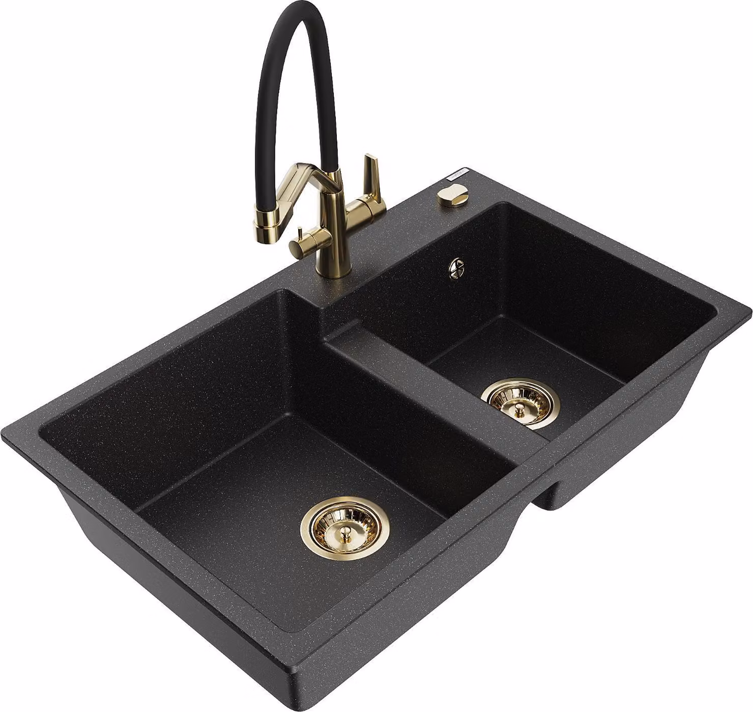 Mexen Tomas lavello in granito a 2 vasche con rubinetto da cucina Duo, nero/argento metallizzato - 6516-73-671701-57-G