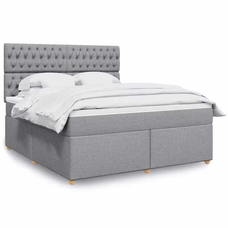 vidaXL Giroletto a Molle con Materasso Ibrido in Tessuto Grigio e Bianco L/P/H: 180 x 200 cm