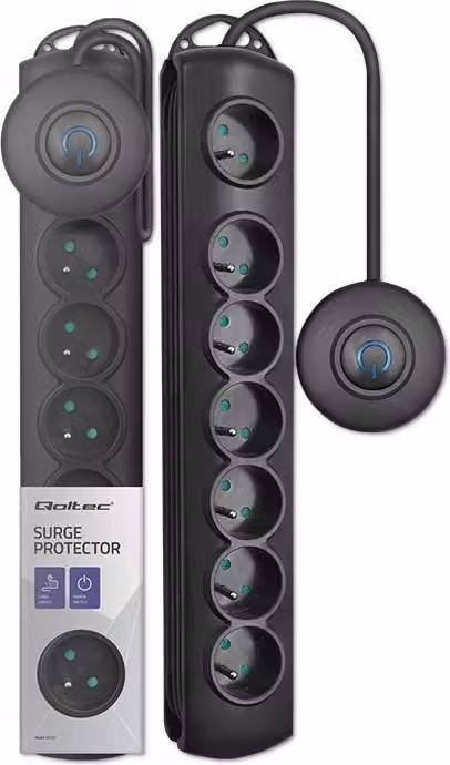Qoltec 50171 Limitatore di sovratensione Nero 7 prese CA 230 V 1,5 m