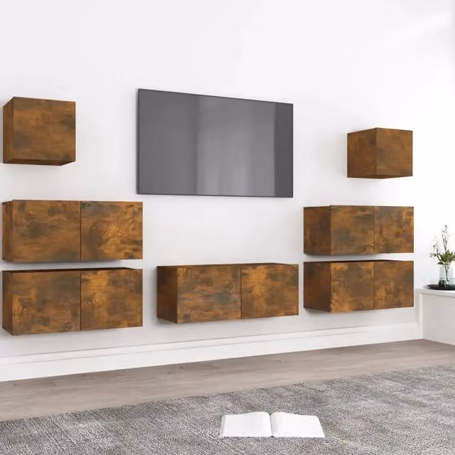 Set di Mobili Porta TV 7 pz Rovere Fumo in Legno Multistrato 3120287