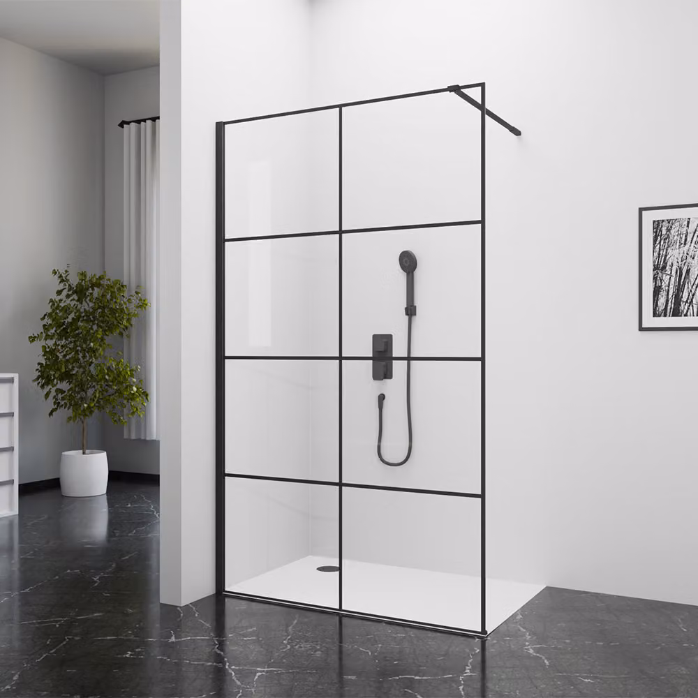 Schermo doccia 120cm MARWELL Cabina doccia walk-in BLACK WINDOW Walk-In - 120x195cm - montabile su entrambi i lati - con barra di stabilizzazione - profili in alluminio di alta qualità