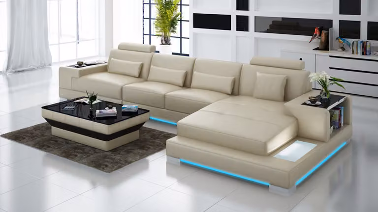 Ledersofa Couch Wohnlandschaft Ecksofa Eck Garnitur Design Modern Sofa G8023C