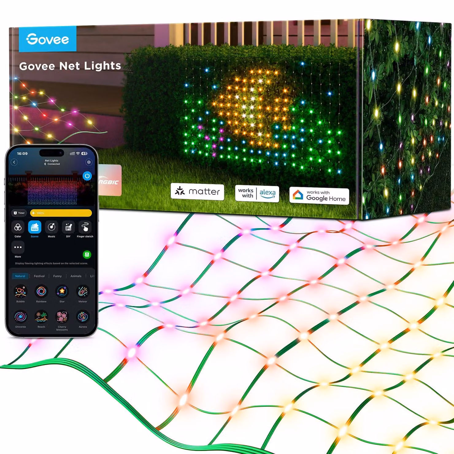 Striscia LED, 240 LED, dimensioni 0,87 x 1,45 m, grado di protezione IP67, RGBIC, controllo tramite app