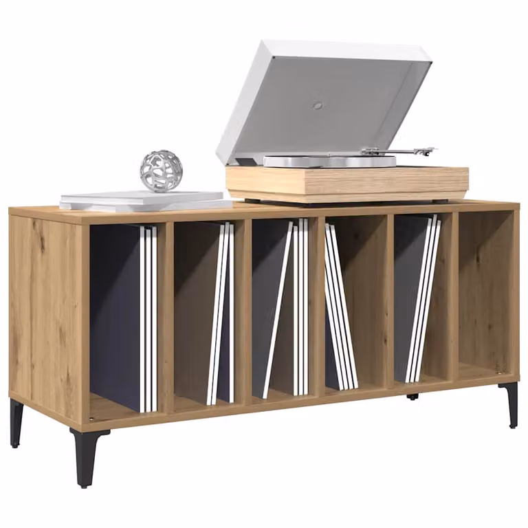 vidaXL Mobile Porta Dischi in Rovere e Metallo, L/P/H: 100 x 38 x 48 cm