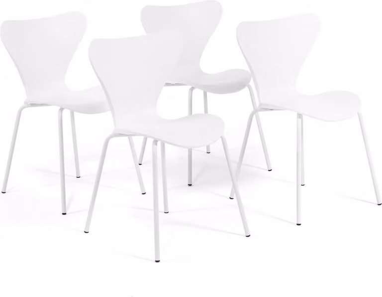 set di 4 sedie per interni con scocca in resina rinforzata con fibra di vetro e gambe in metallo, design moderno ed elegante con finitura effetto legno - robuste, resistenti e ideali per cucine,da pranzo, bar e ristoranti - NINA - Bianco
