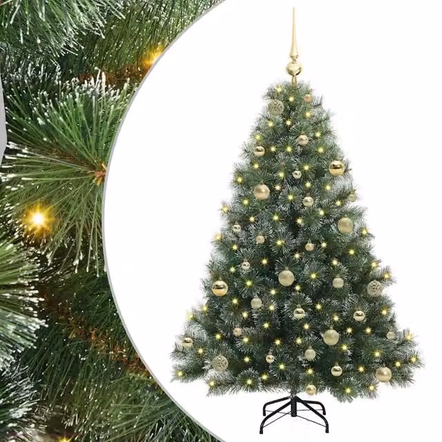 Albero di Natale artificiale moderno vidaXL verde con 150 LED luce bianca calda in PE e PVC, Altezza: 150 cm – 1