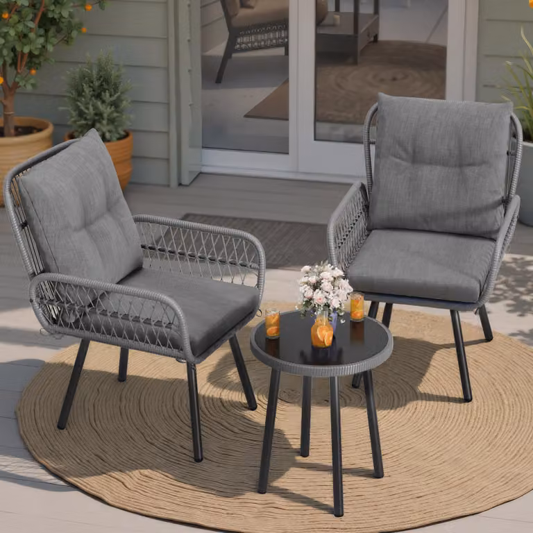 Set di mobili da giardino BEALIFE da 3 pezzi per balcone e terrazza | gruppo di seduta per esterni tavolo con 2 sedie | colore: giallo/grigio | WR213