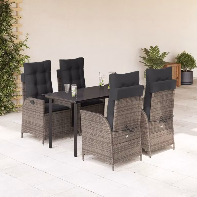 vidaXL Set da Pranzo da Giardino 5 pz in Polyrattan e Vetro Grigio e Nero