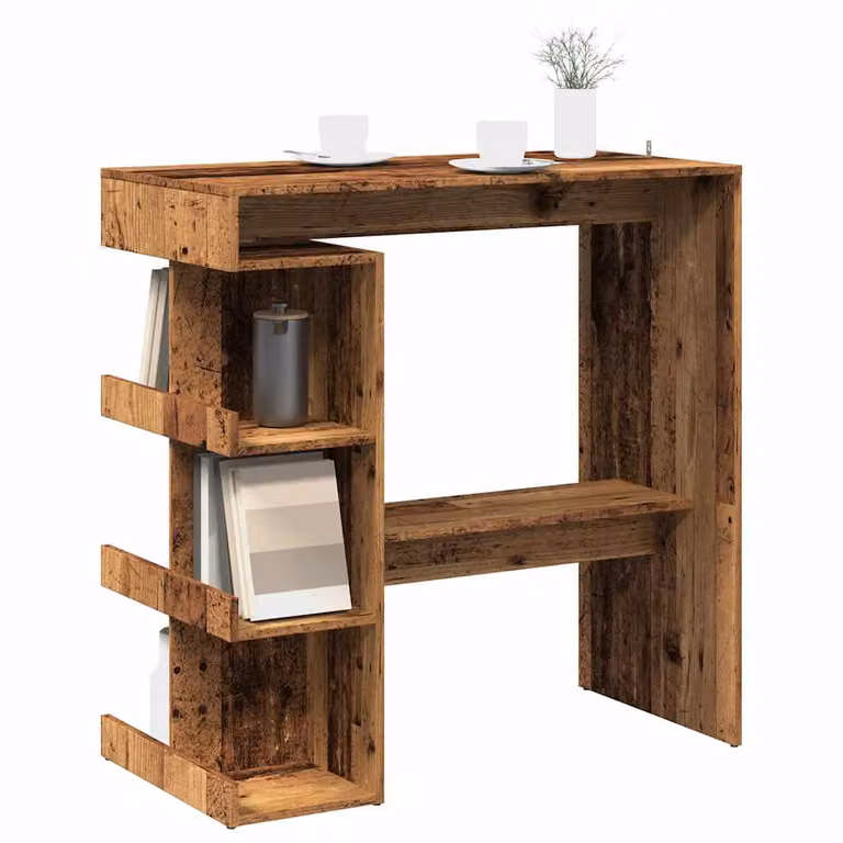 vidaXL Tavolo Bar con Ripiani in Legno Antico Marrone L: 100 cm, P: 50 cm, H: 101,5 cm