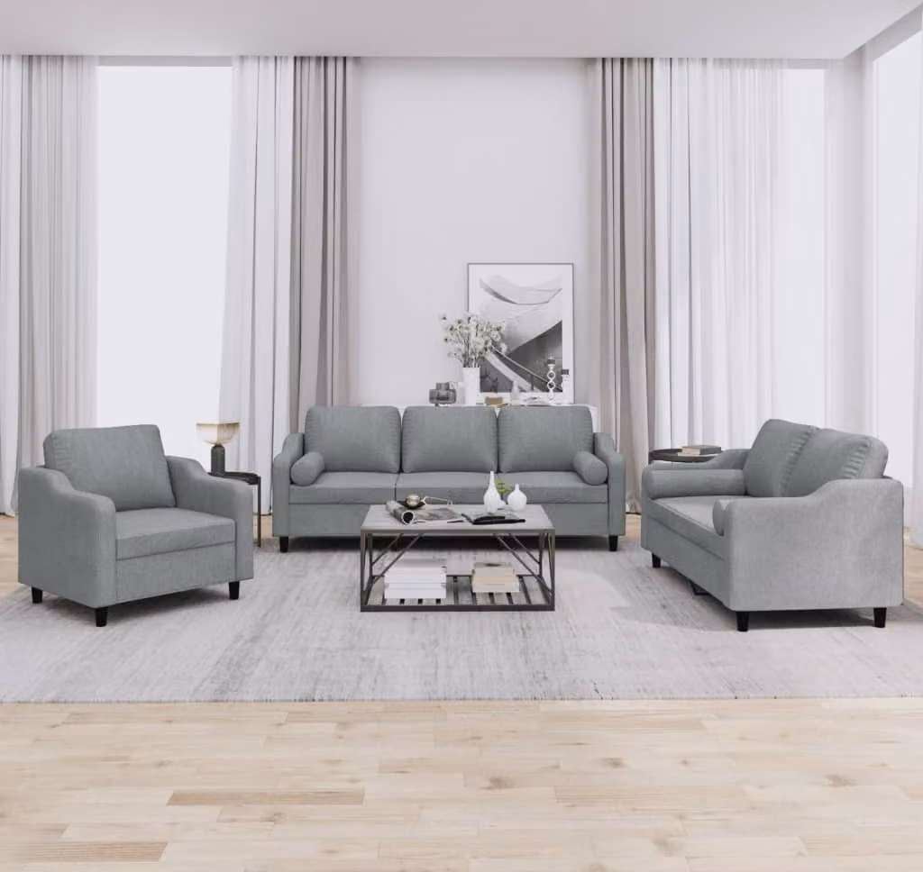 Maison Exclusive - Set divano 3 pezzi con cuscini in tessuto grigio chiaro