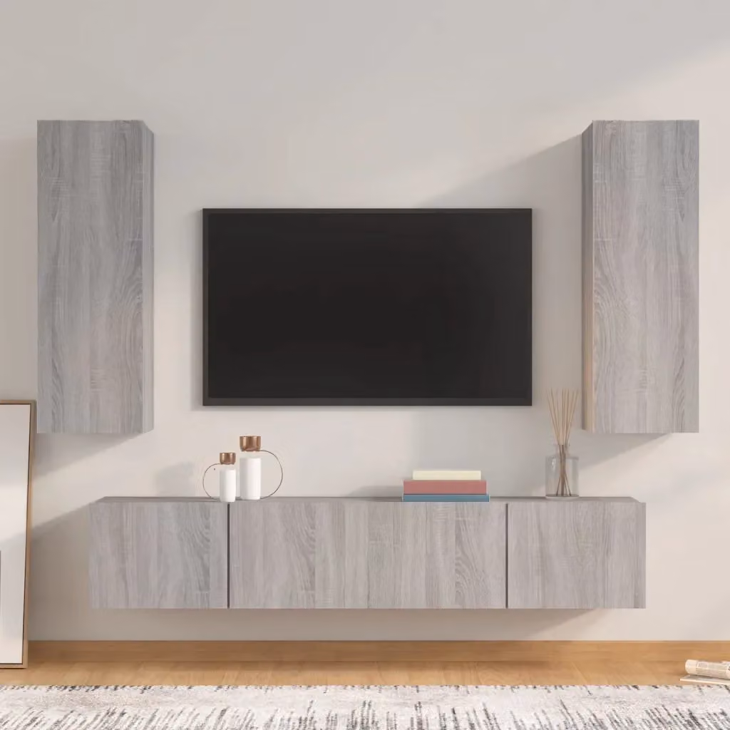Set di Mobili Porta TV 4 Pezzi in Legno Multistrato Grigio Opaco per Soggiorno – 2