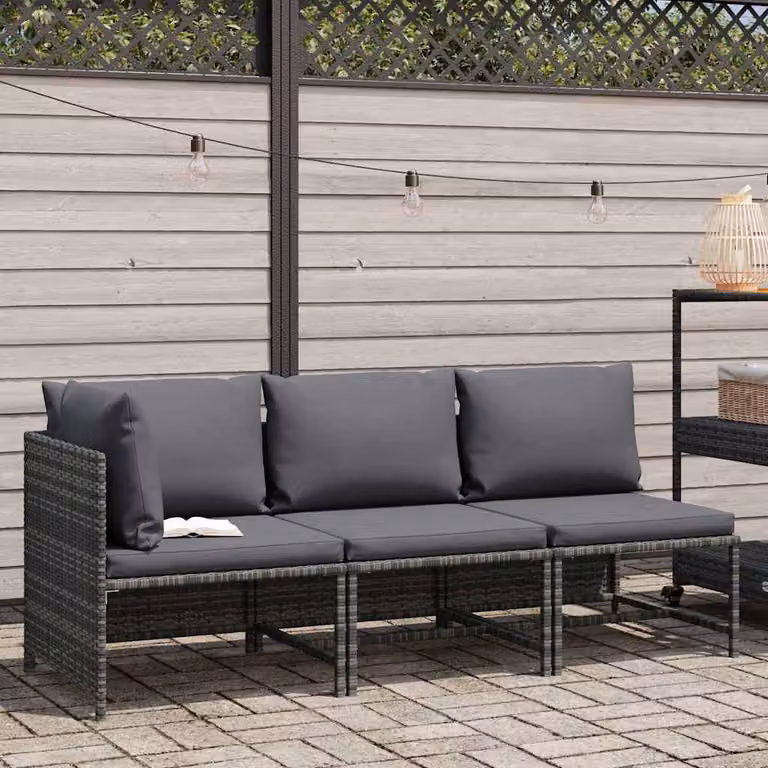 vidaXL Set Divani da Giardino 3 pz con Cuscini in Polyrattan Grigio