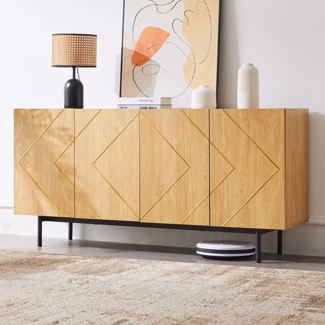 Credenza e madia con 4 ante e ripiani regolabili, dettagli in metallo, per soggiorno, sala da pranzo, 160 × 40 × 78 cm