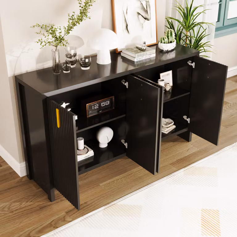 Cassettiera AIORBER, con maniglie dorate, ripiani regolabili, credenza, molto spazio, per soggiorno, sala da pranzo, 140 x 80 x 38 cm, bianco