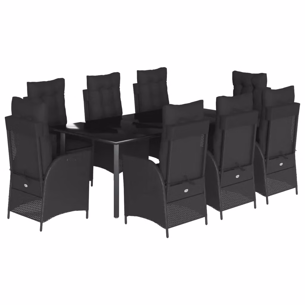 Set da pranzo da giardino vidaXL in polyrattan nero con cuscini e piano in vetro, 9 pezzi – 2