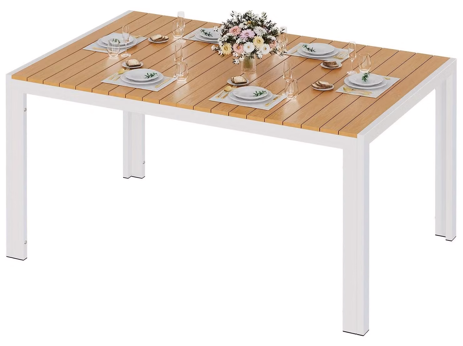 Tavolo da giardino - Tavolo da esterno - Tavolo per terrazza - Tavolo per patio - Tavolo in WPC - 140x90 cm - Struttura in alluminio resistente agli agenti atmosferici