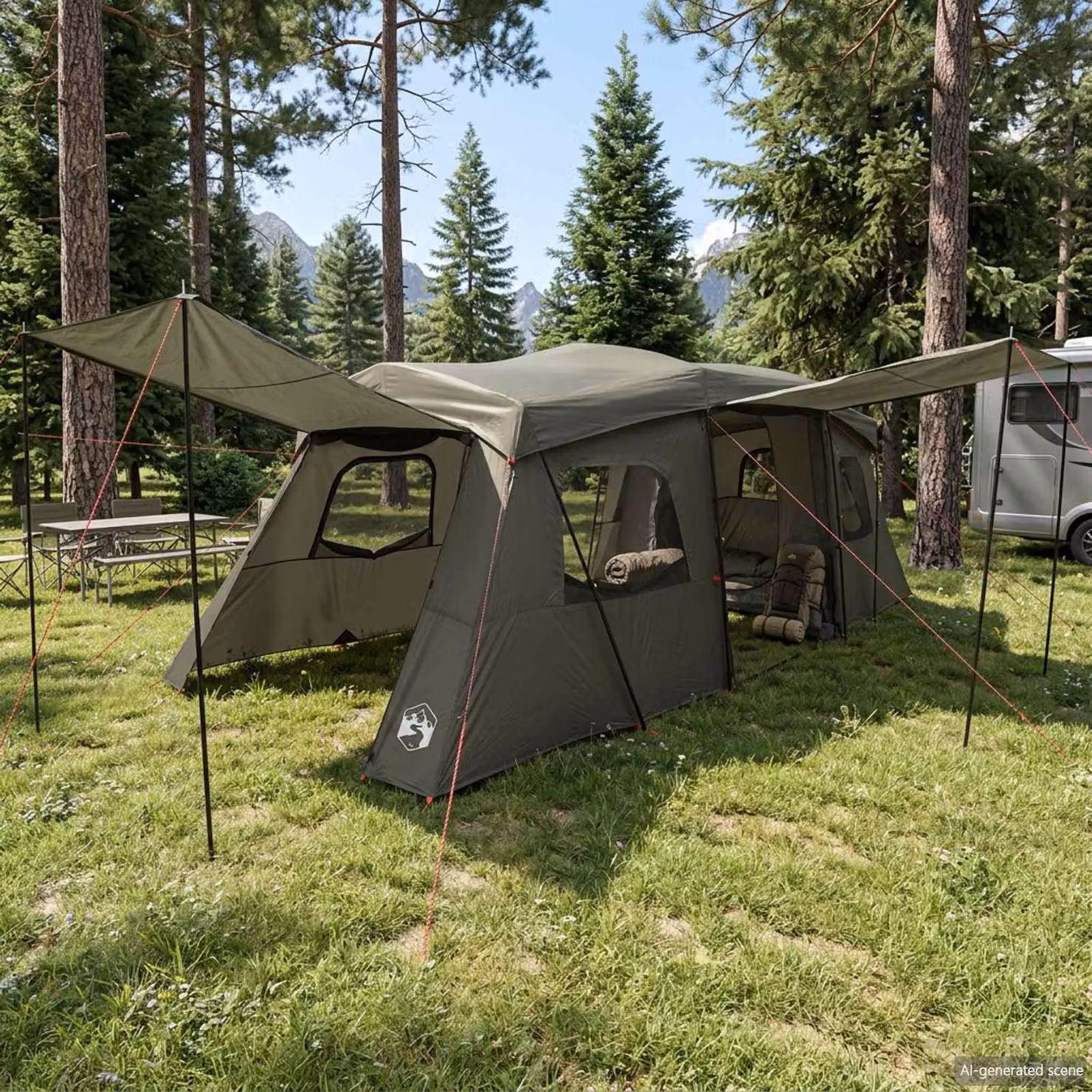 Tenda istantanea vidaXL impermeabile per 3 persone, colore verde