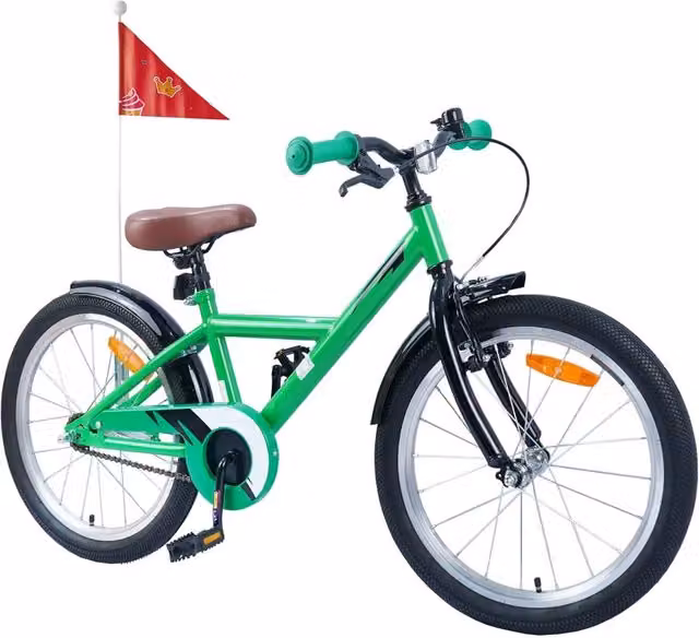 Bicicletta per bambini da 18 pollici verde in metallo e gomma per età dai 5 ai 7 anni