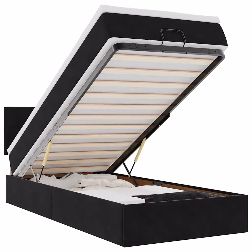 Letto con contenitore a sollevamento vidaXL in velluto nero con materasso e porta USB L: 190 cm, P: 90 cm, H: 88 cm – 2