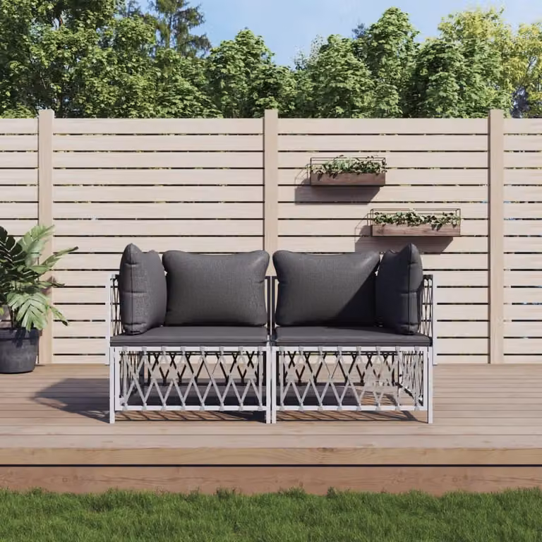 The Living Store Set da giardino 2 pezzi con cuscini in acciaio bianco