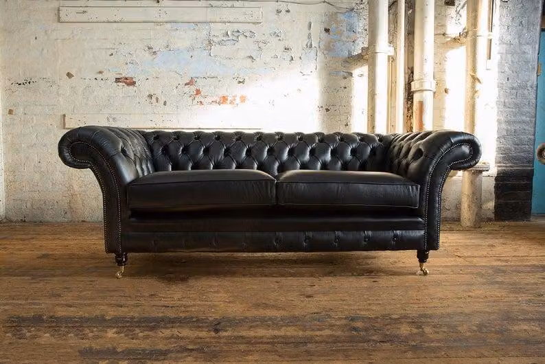 Luxus Leder Chesterfield Sofa Couch Sofas Polster 3 Sitzer Garnitur