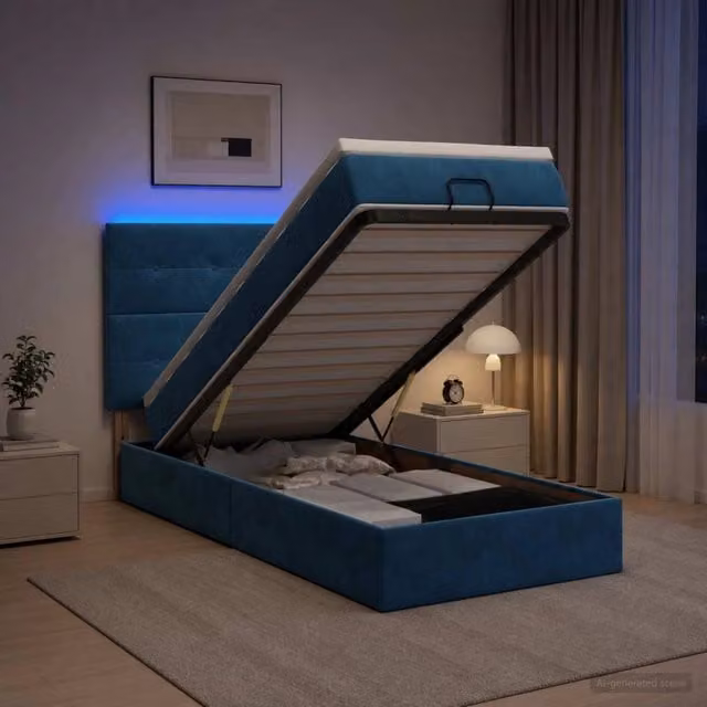 Letto Ottomano con Materasso e Illuminazione LED vidaXL in Velluto Blu, L/P/H: 90 x 200 x 88 cm
