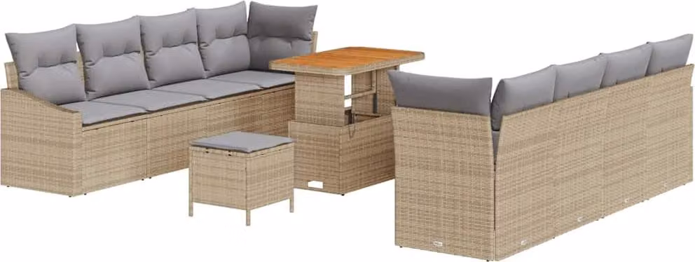 Set Divano da Giardino con cuscino 11 pcs Beige polyrattan