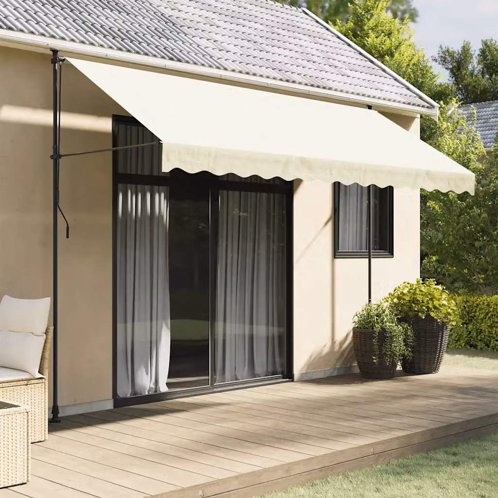 Tenda da Sole Retrattile vidaXL in Poliestere e Acciaio, Colore Crema, L: 350 cm, P: 150 cm
