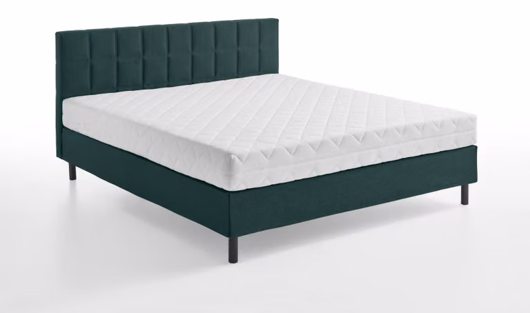 Letto contenitore con rete a molle Bonell H3, dimensioni 160x200 cm, in legno massello, colore verde
