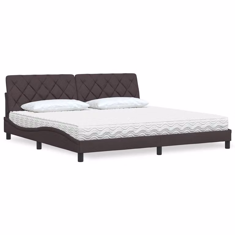 Letto con Materasso vidaXL in Tessuto Marrone e Bianco L/P/H: 200 x 200 x 218 cm