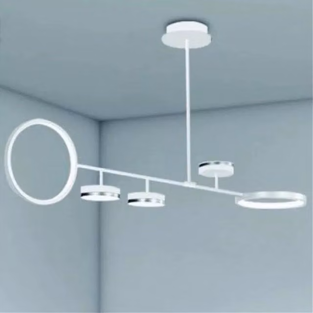 Trade Shop Lampadario a Sospensione LED Moderno con 5 Cerchi, Bianco, Luce Fredda, 37W