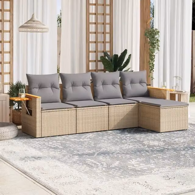 Set Divano da Giardino Moderno a L VIDAXL in Polyrattan Beige con 5 Cuscini