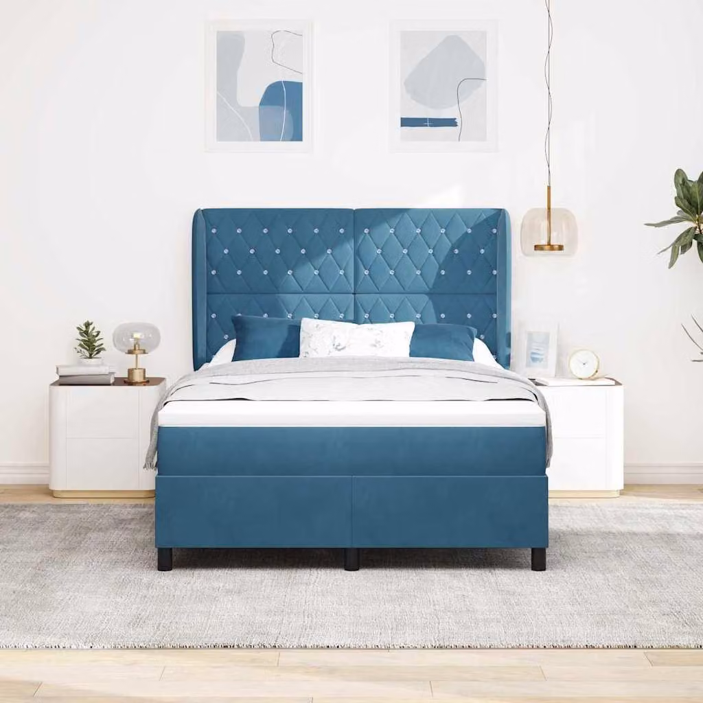 Maison Exclusive - Letto boxspring con testiera blu scuro 200 x 140 cm in velluto