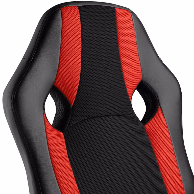 Sedia da gaming Tectake Goodman nero e rosso con seduta in ecopelle e tessuto, girevole a 360 gradi, L: 65 cm, P: 66 cm, H: 120 cm